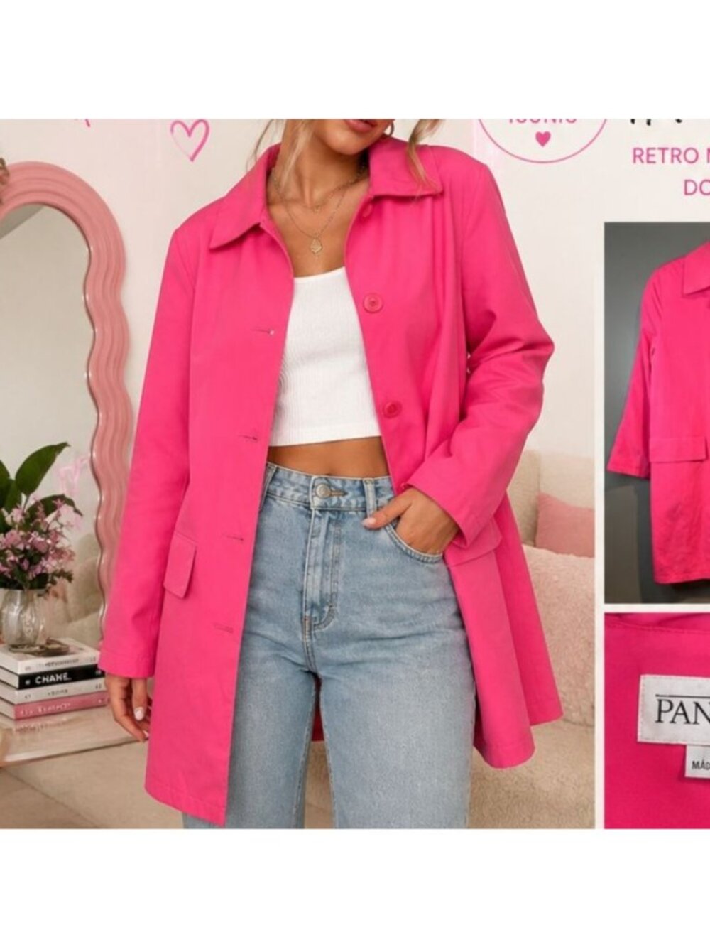 Panache M Pink Coat Barbiecore Dopamine Dressing Mod Retro Statement Jacket